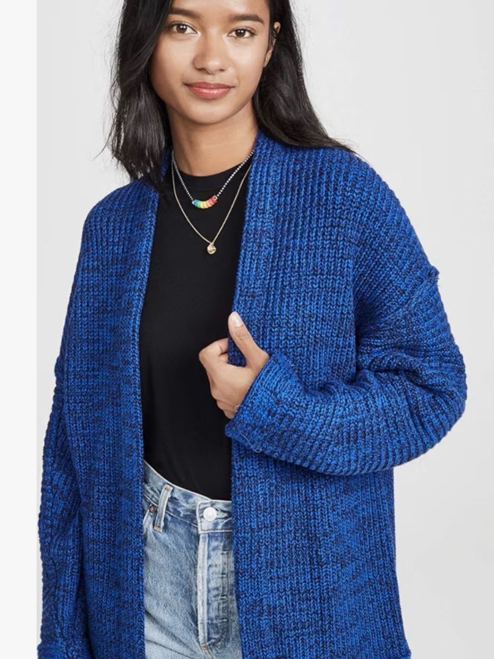 Free People Royal Blue Open-Front Chunky Knit Cardigan